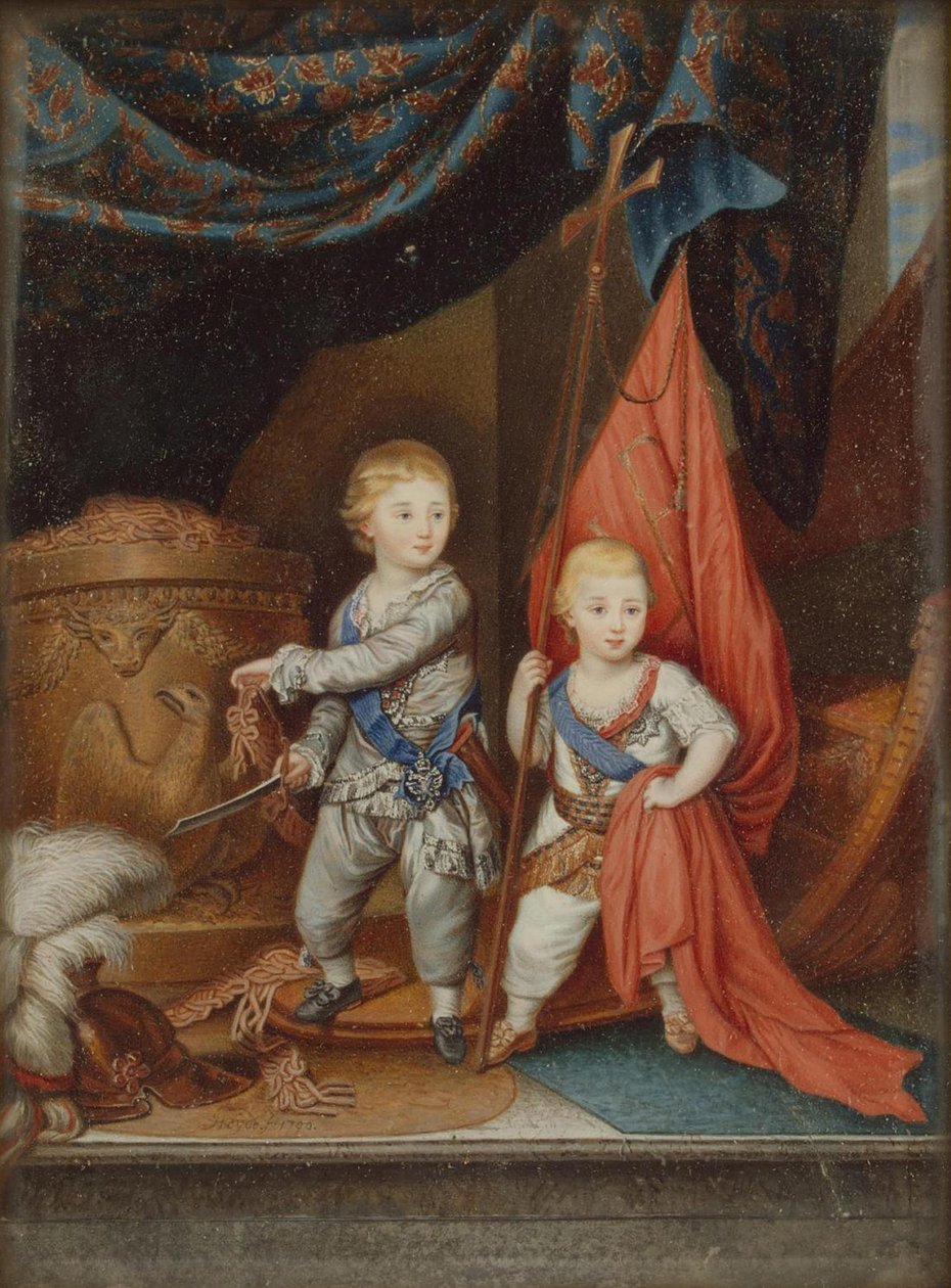 Portret wielkich książąt Aleksandra Pawłowicza i Konstantyna Pawłowicza jako dzieci, 1790 autorstwa Unbekannt