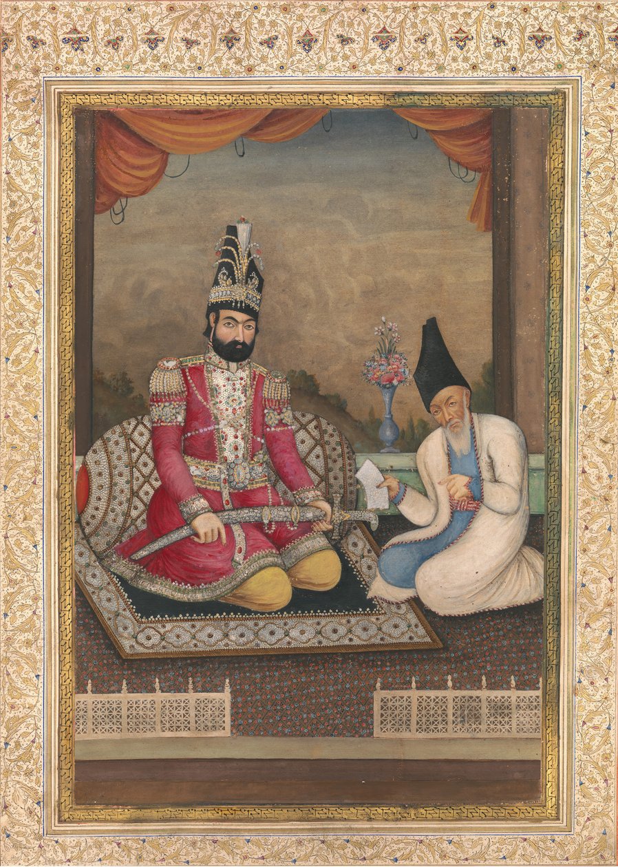 Portret Muhammada Shah Qajara i jego wezyra Haj Mirza Aghasi, 2. ćw. XIX w. autorstwa Unbekannt