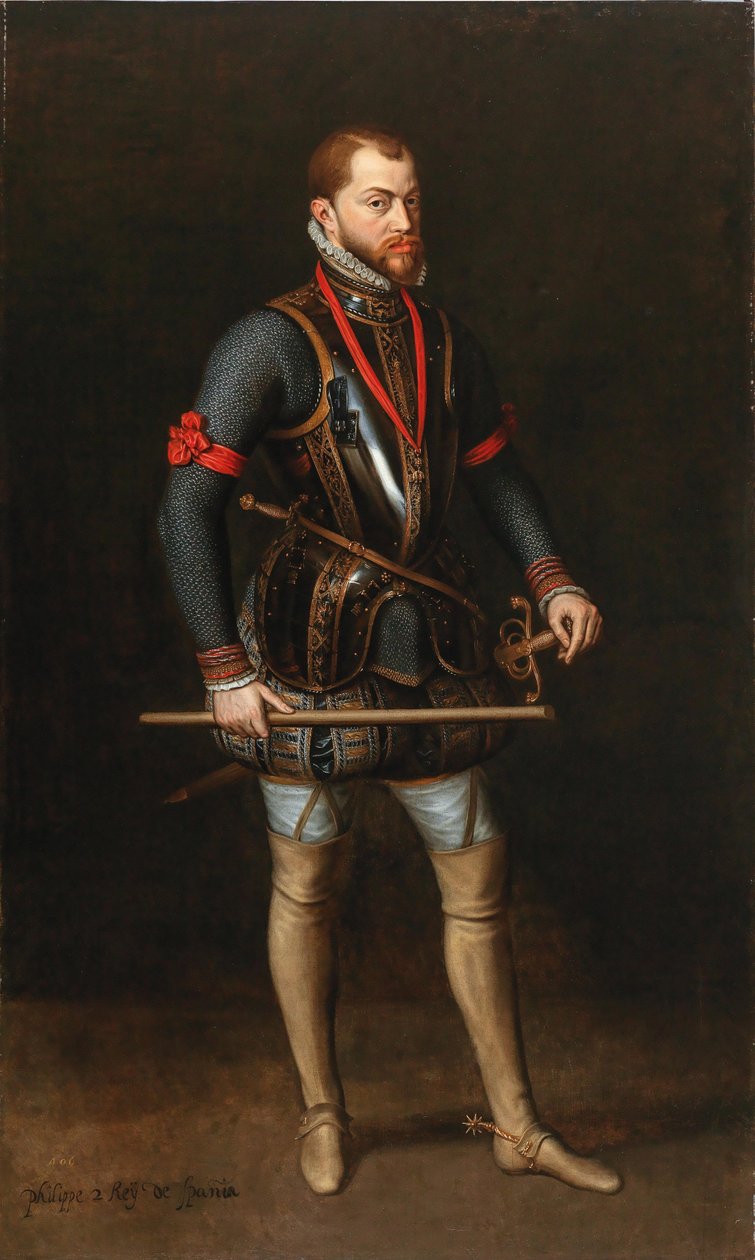 Portret Filipa II 1527-1598, króla Hiszpanii, w zbroi iz Orderem Złotego Runa. autorstwa Unbekannt