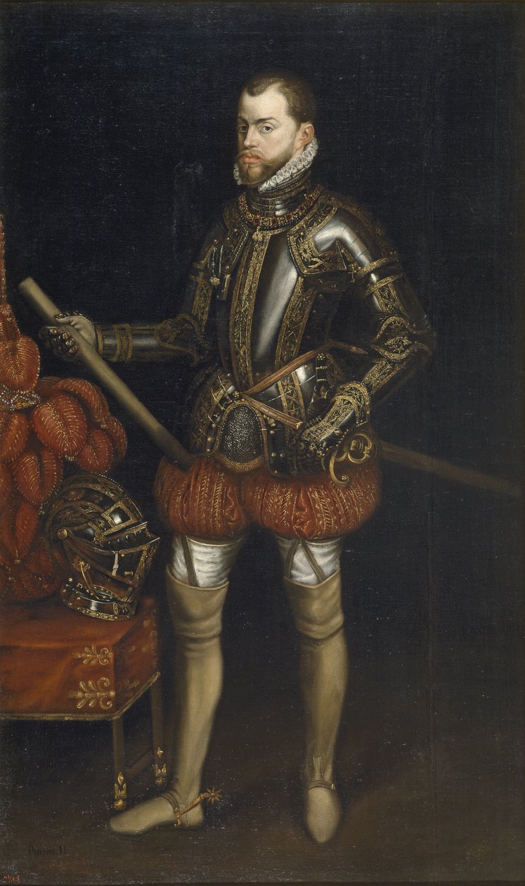 Portret Filipa II 1527-1598 w zbroi z bitwy pod Saint Quentin, początek XVII wieku autorstwa Unbekannt
