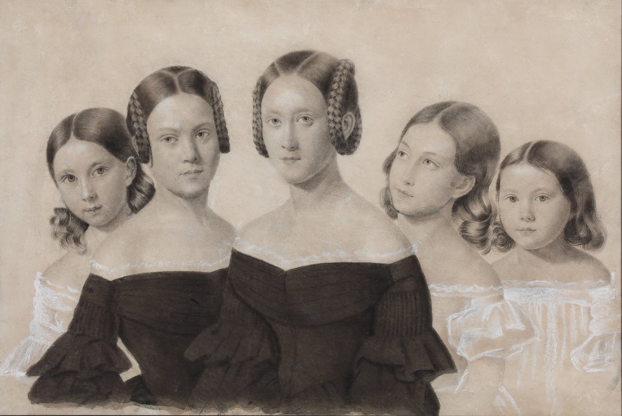 Portret sióstr Yelisaveta, Maria, Praskovya, Alexandra i Anna Dyakov, koniec lat 30. XIX wieku autorstwa Unbekannt