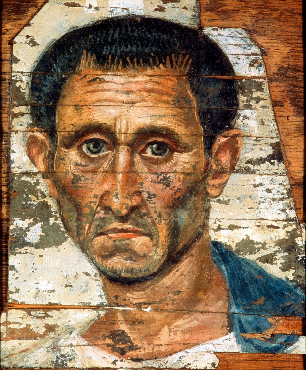 Portret mężczyzny w średnim wieku w niebieskim płaszczu, portret mumii rzymsko-egipskiej, koniec I w. autorstwa Unbekannt