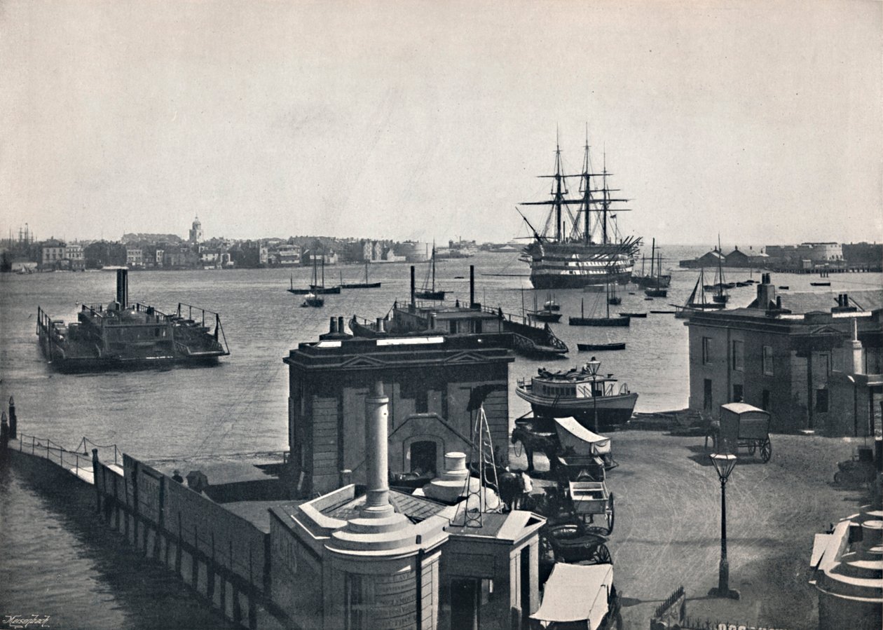 Portsmouth - Widok ogólny portu, przedstawiający pancernik Nelsons, Zwycięstwo., 1895 autorstwa Unbekannt