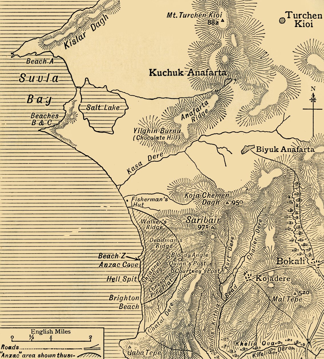 Pozycje sił ANZAC na półwyspie Gallipoli w Turcji, I wojna światowa, lipiec 1915, c1920. autorstwa Unbekannt