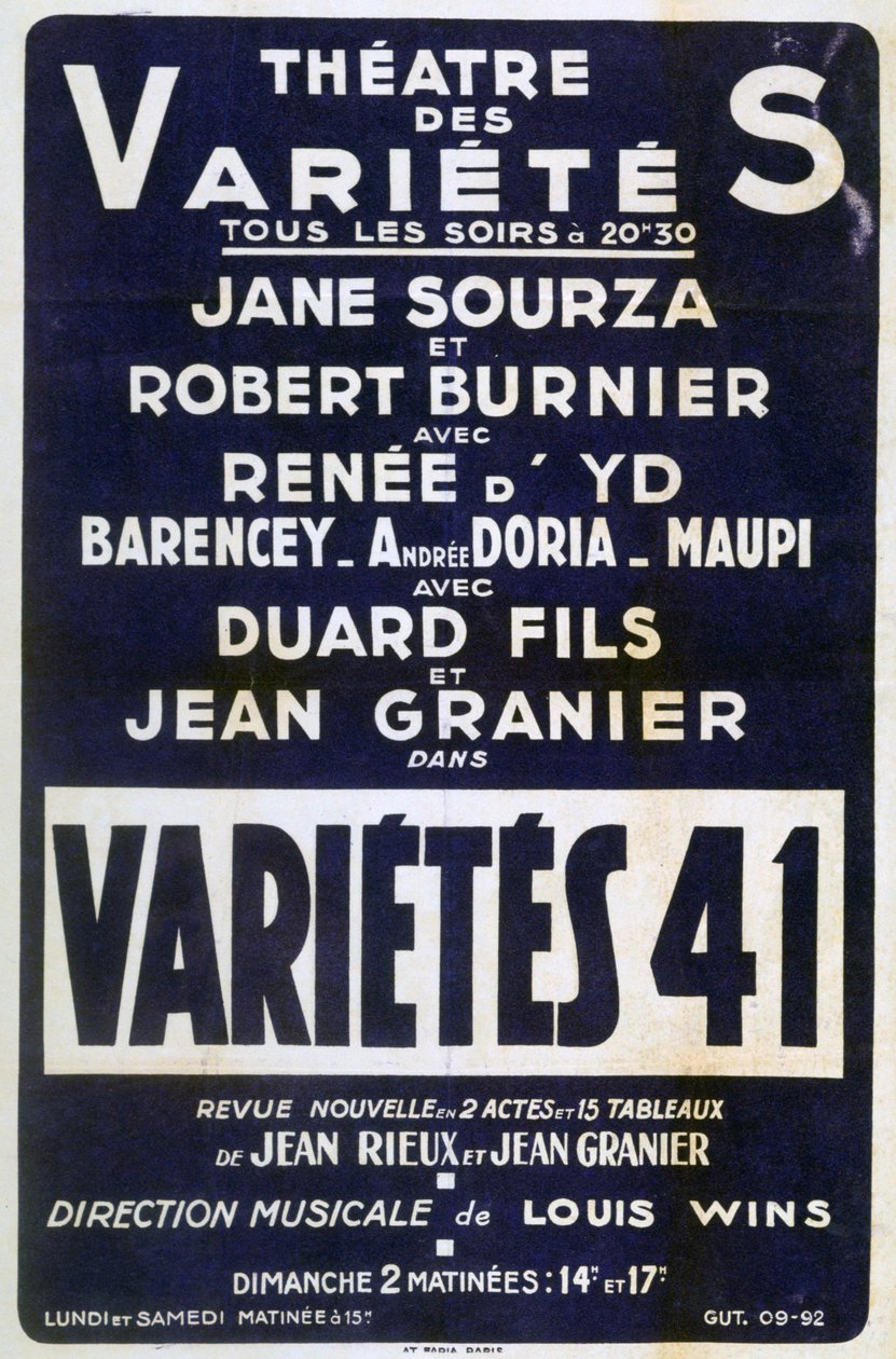 Plakat reklamujący pokaz odmiany Variétés 41, Francja, 1941 r autorstwa Unbekannt