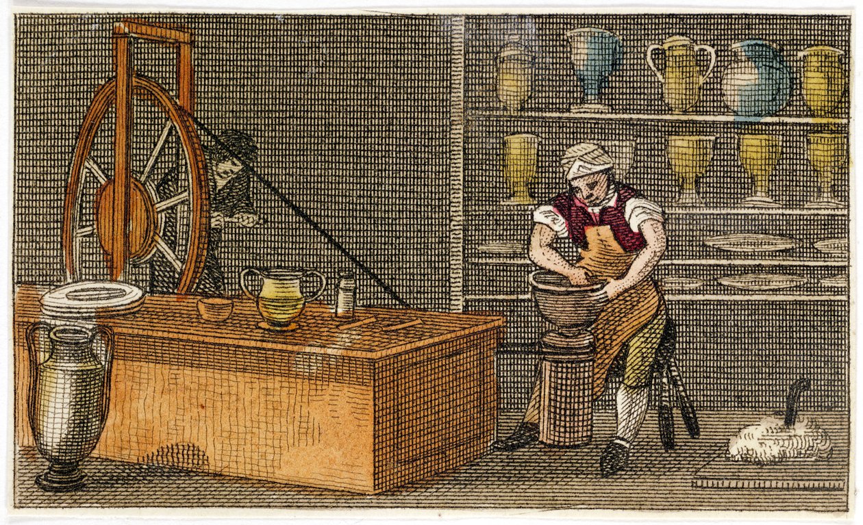 Garncarz w pracy w fabryce Wedgwoods Etruria, Hanley, Staffordshire, c1830 autorstwa Unbekannt