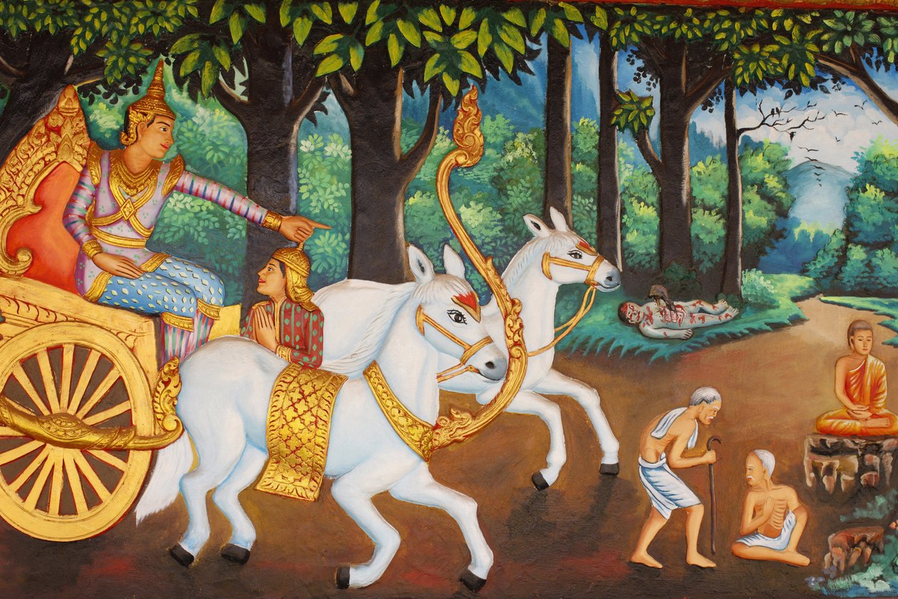 Klasztor Preah Prom RathŻycie BuddySiddhartha Gautama i cztery widoki starości, choroby, śmierci i odludka, Siem Reap, Kambodża autorstwa Unbekannt