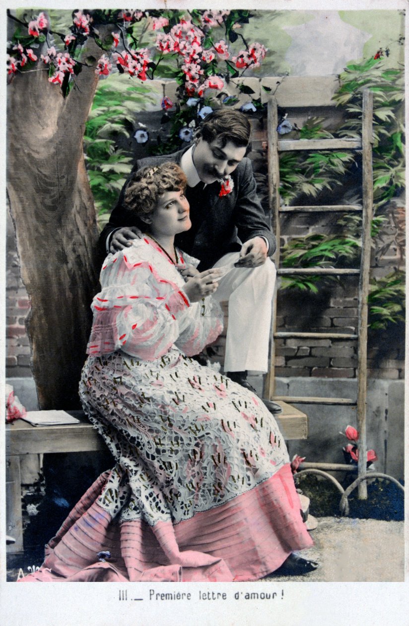 Premierowy list miłosny, stara francuska pocztówka, c1900 autorstwa Unbekannt