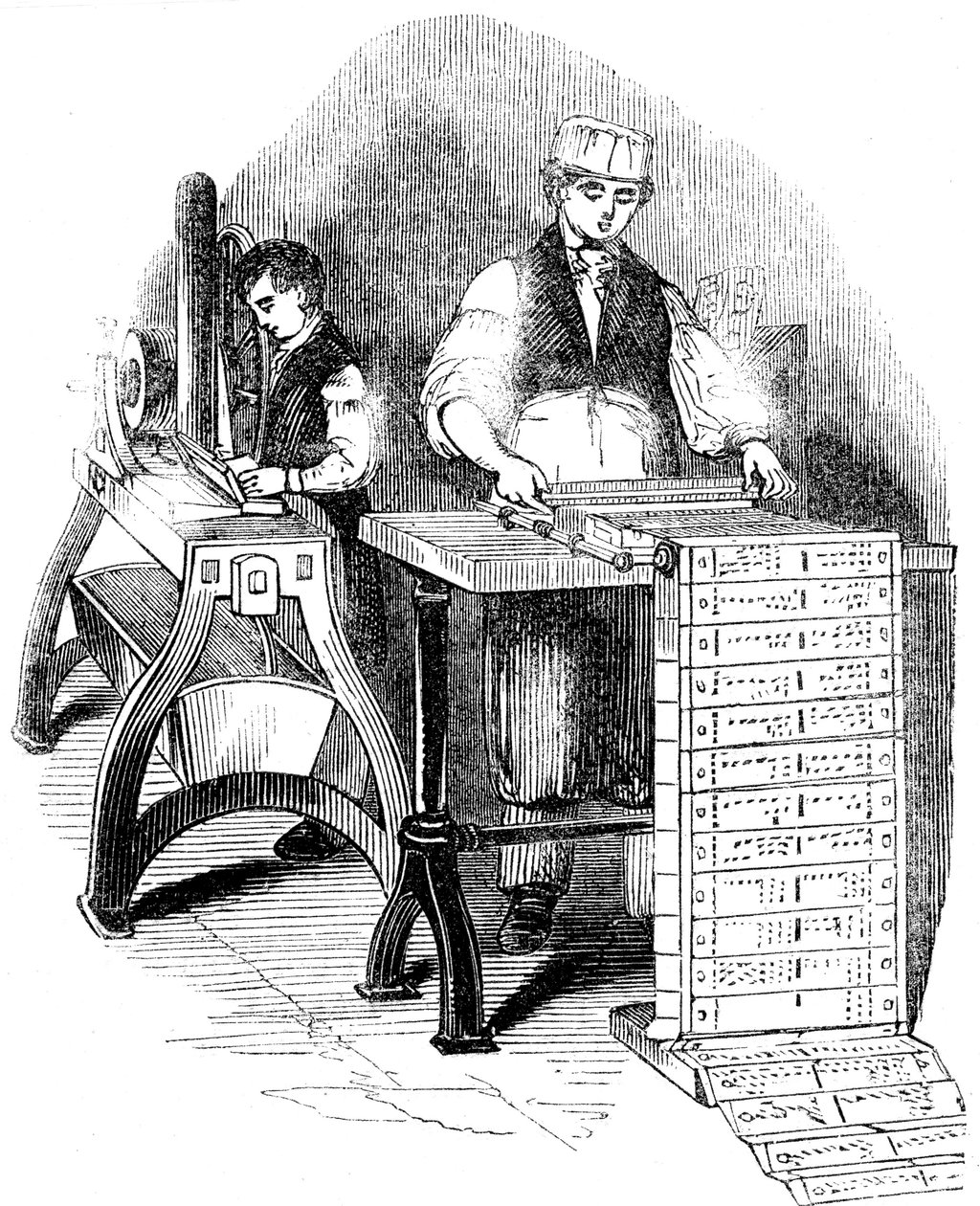 Przygotowanie kart perforowanych do krosna żakardowego, 1844 autorstwa Unbekannt