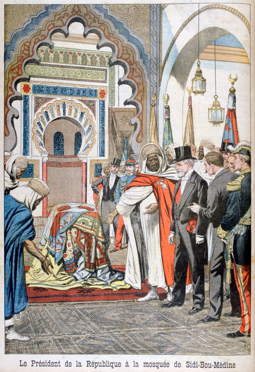 Prezydent Loubet zwiedzający meczet Sidi Bou Medine, Tlemcen, Algieria, 1903 autorstwa Unbekannt