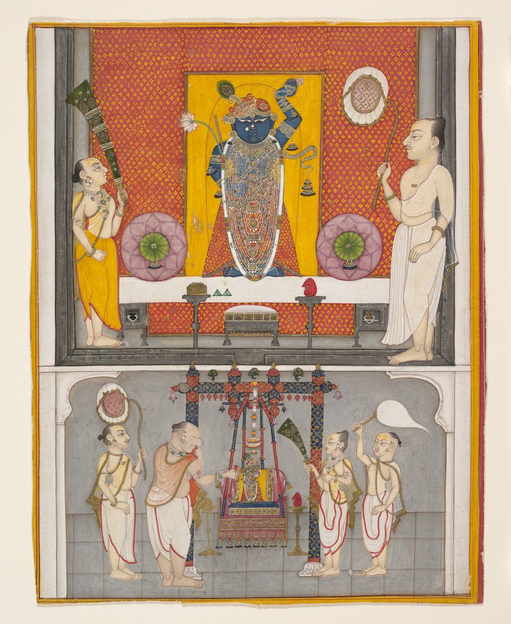 Kapłani przed Shri Nathji, ca. 1820. autorstwa Unbekannt