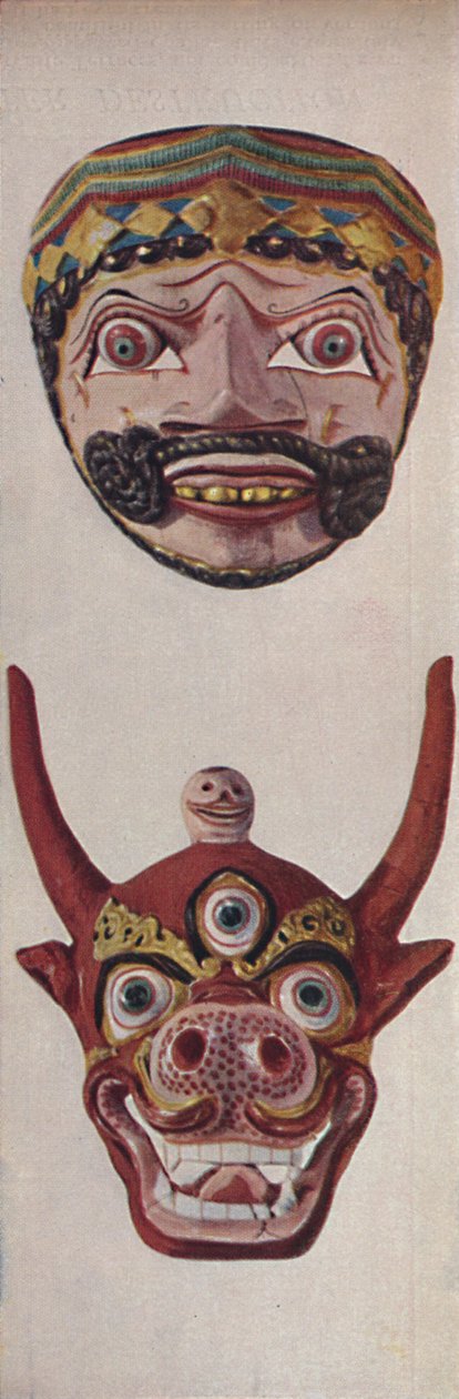 Kultury pierwotne w maskach rytualnych i festiwalowych - Maska festiwalowa i maska krowiej twarzy , c1935 autorstwa Unbekannt