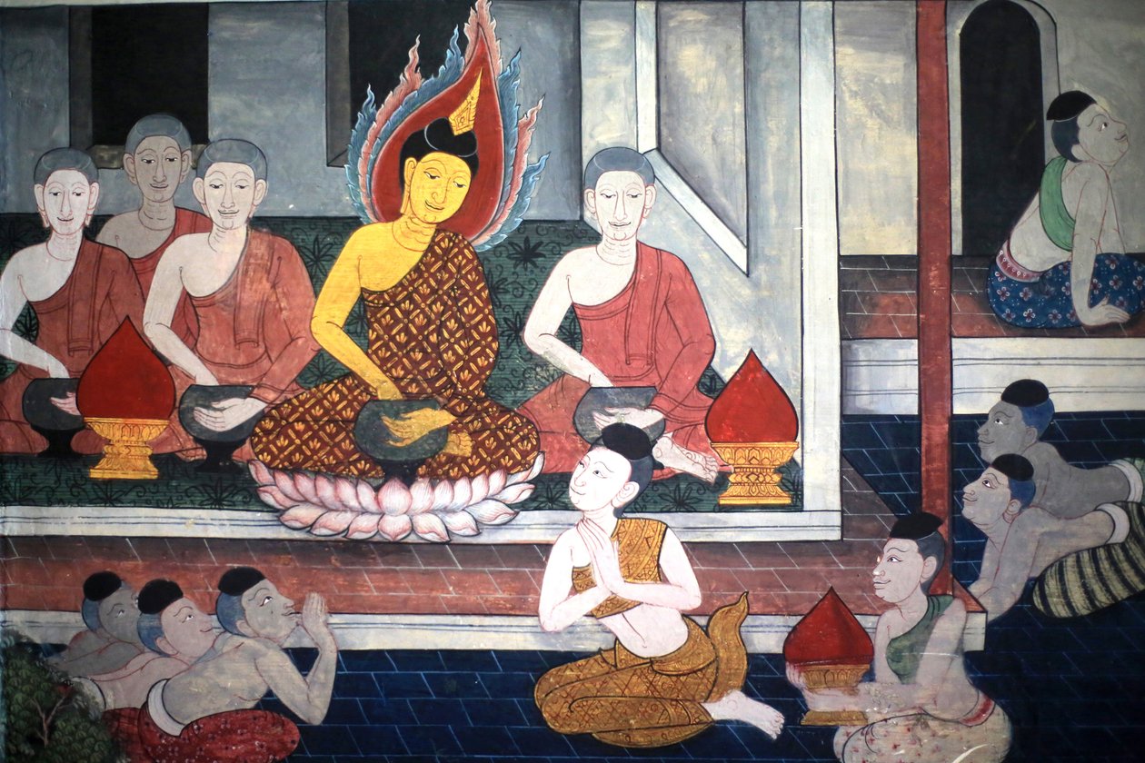 Książę Rama. Detal ścienny na wewnętrznych ścianach Vihary z czasów króla Ramy III przedstawiający Ramakien. Wat Pho - Wat Phra Chetuphon. 1788. Bangkok. Tajlandia autorstwa Unbekannt