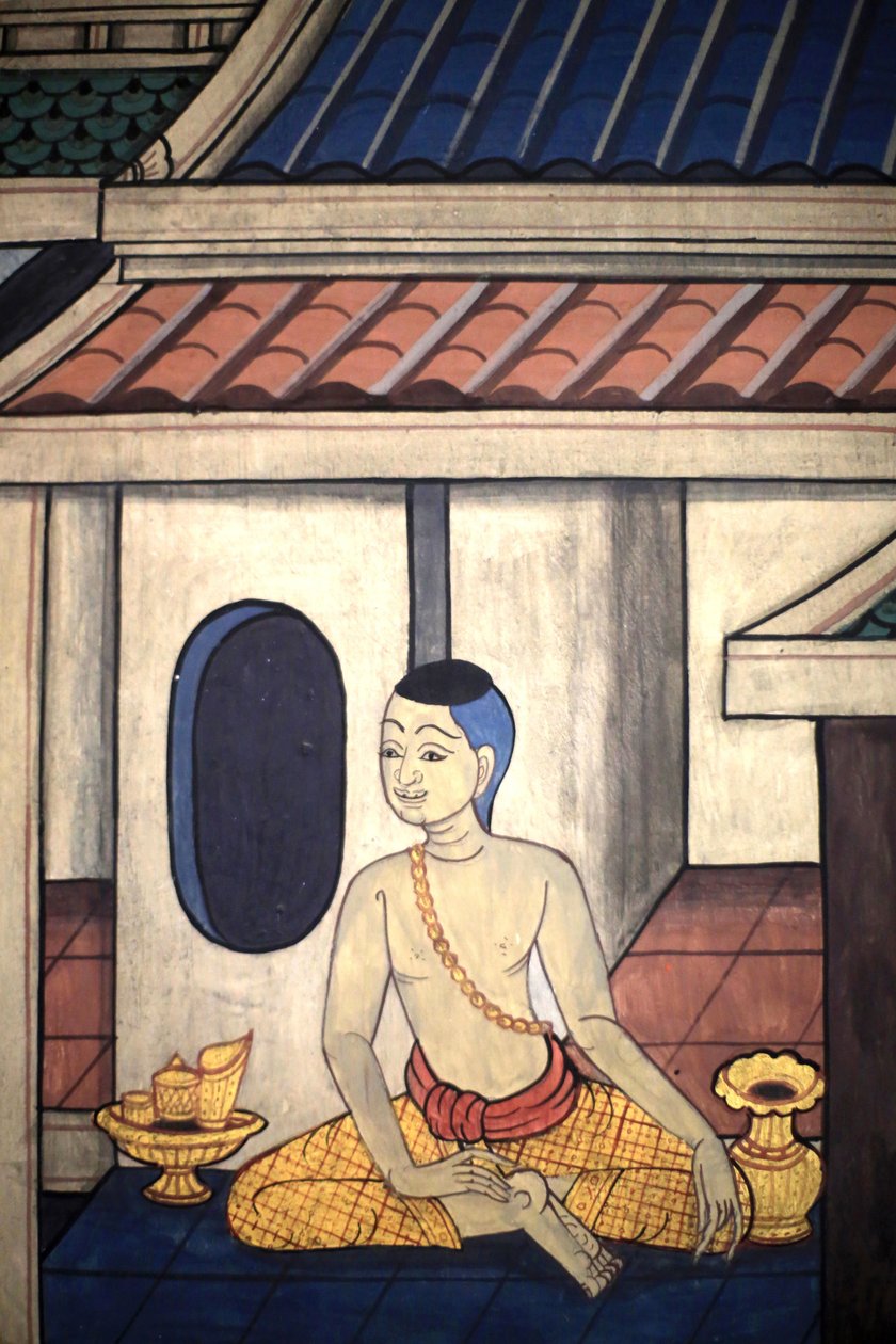 Książę Rama. Detal ścienny na wewnętrznych ścianach Vihary z czasów króla Ramy III przedstawiający Ramakien. Wat Pho - Wat Phra Chetuphon. 1788. Bangkok. Tajlandia autorstwa Unbekannt