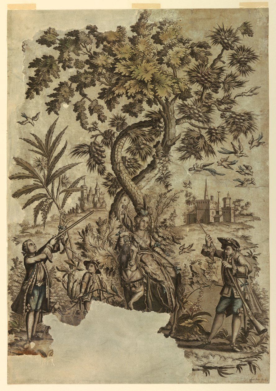 Druk, Polowanie na ptaki, 1730–50 autorstwa Unbekannt