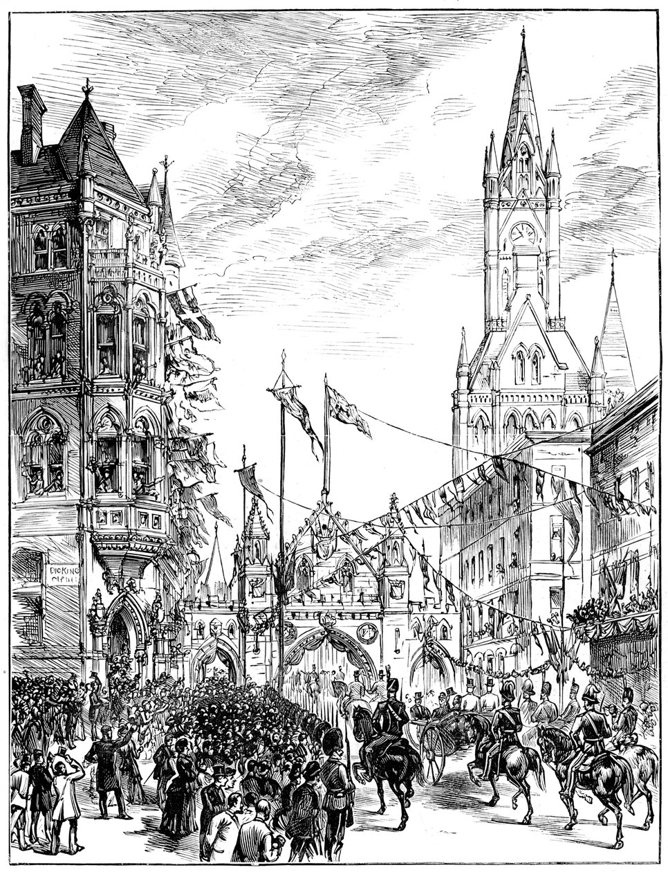 Procesja zbliżająca się do ratusza, Manchester, 1887 autorstwa Unbekannt