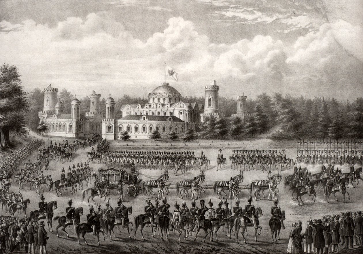 Procesja cara Mikołaja I do katedry Zaśnięcia z Pałacu Pietrowskich podczas jego koronacji w 1825, 1826 autorstwa Unbekannt