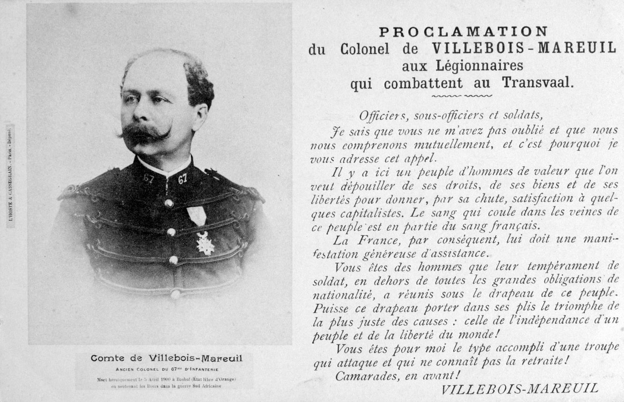 Proklamacja pułkownika Villebois-Mareuila, c1900 autorstwa Unbekannt