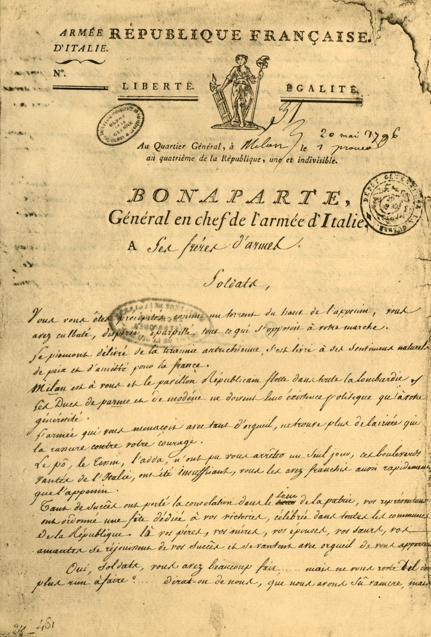Proklamacja Napoleona do braci broni, 20 maja 1796, 1921. autorstwa Unbekannt