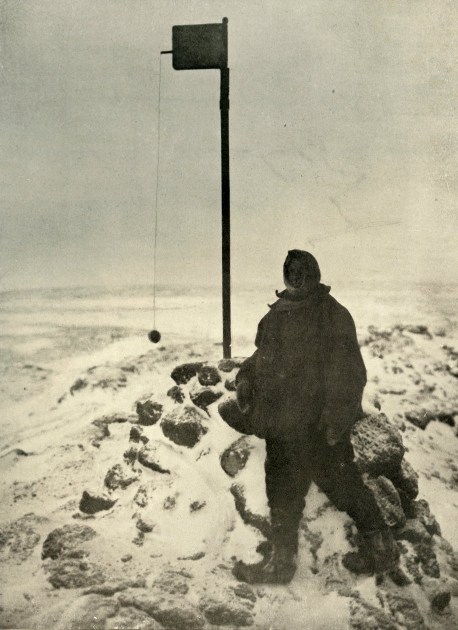 Profesor David stojący przy anemometrze Mawsonsa, c1908, 1909. autorstwa Unbekannt