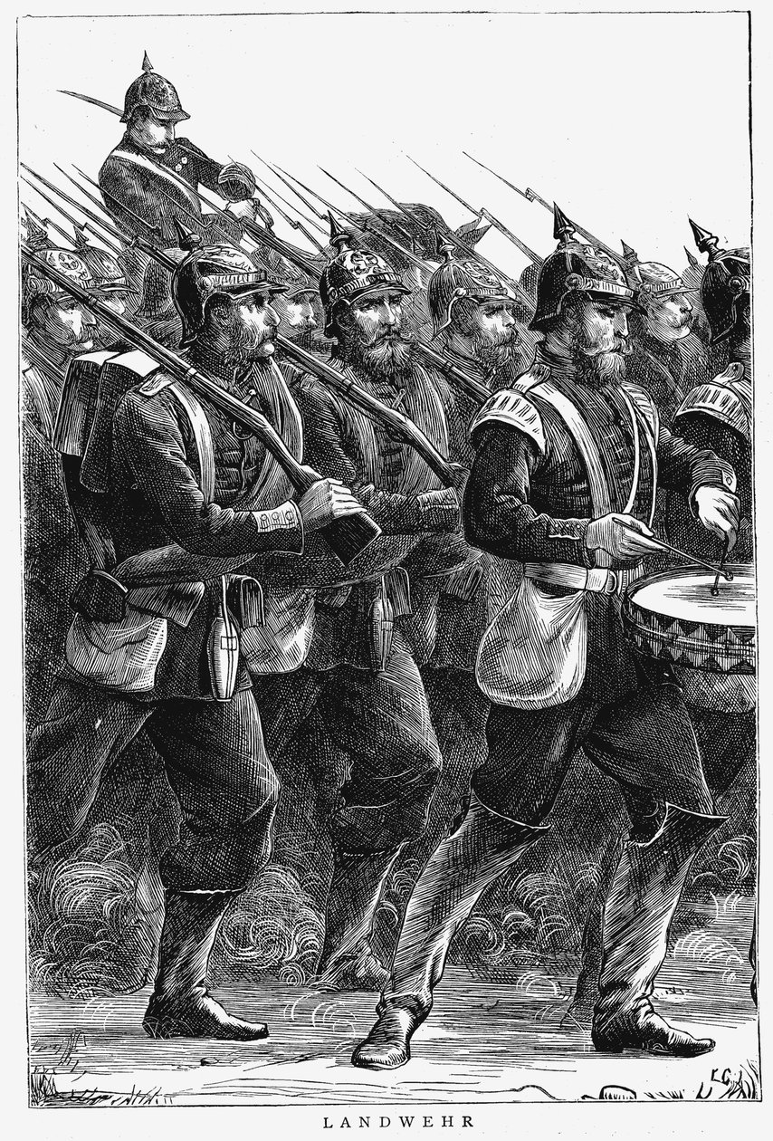 Żołnierze pruscy w marszu, wojna francusko-pruska, wrzesień 1870 autorstwa Unbekannt