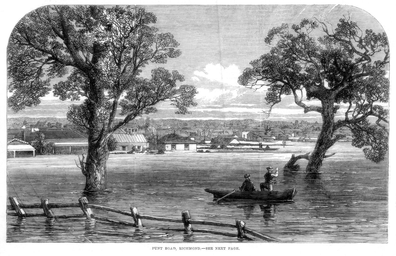 Punt Road, Richmond – powodzie w Melbourne, Australia, 1864 r. autorstwa Unbekannt
