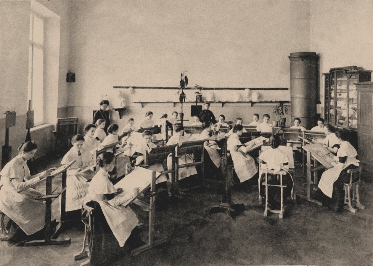 Uczennice Instytutu Smolnego dla Szlachetnych Dziewic na lekcji malarstwa, 1889 autorstwa Unbekannt