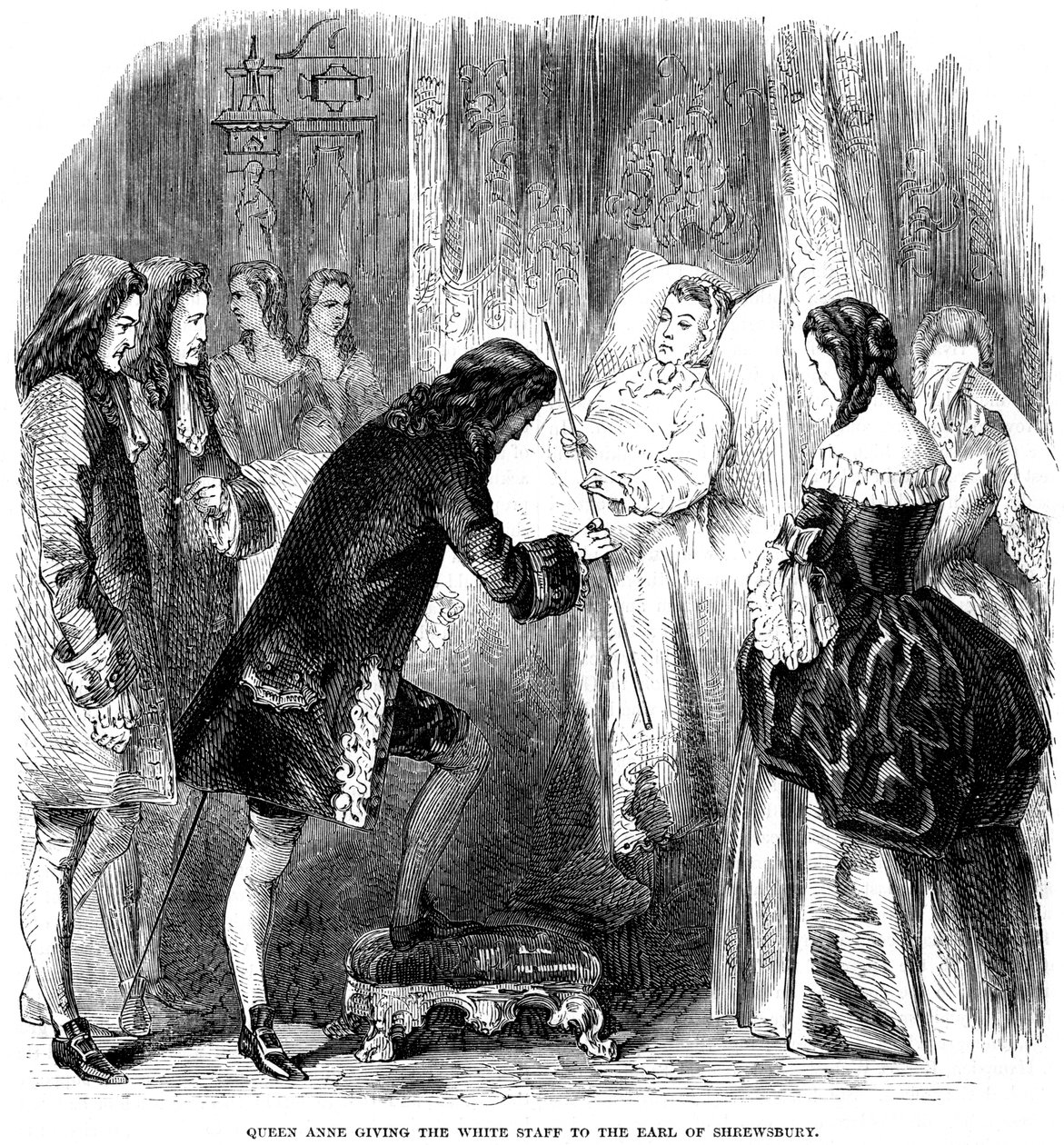 Królowa Anna 1665-1714 przekazująca białą laskę hrabiemu Shrewsbury, c1714 autorstwa Unbekannt