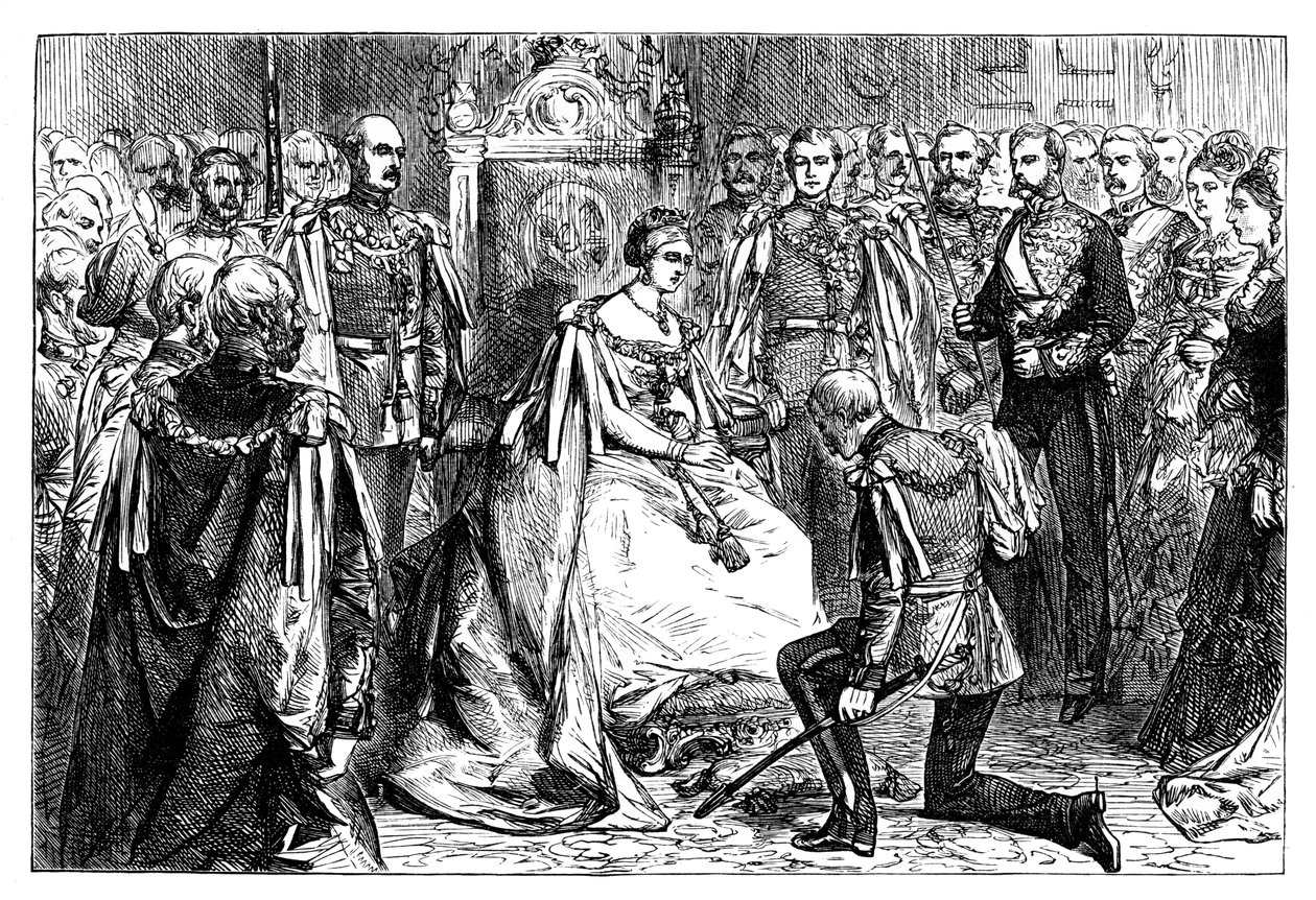 Królowa Wiktoria trzymająca pierwszą inwestyturę Orderu Gwiazdy Indii, ok. 1861 r autorstwa Unbekannt