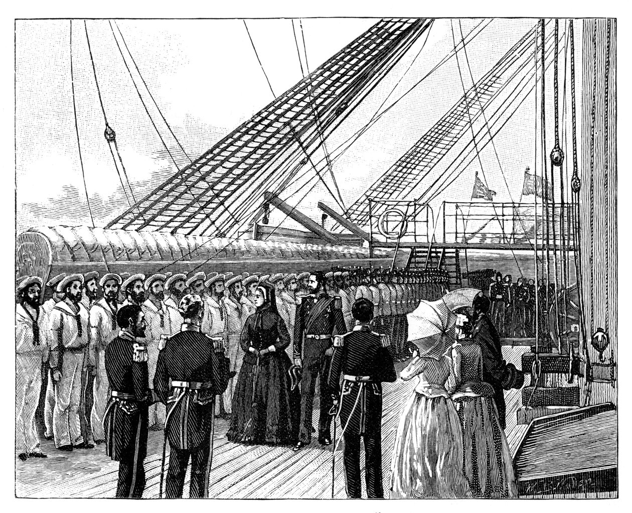 Królowa Wiktoria podczas inspekcji HMS Galatea, zatoka Osborne, ok. 1860 r. autorstwa Unbekannt