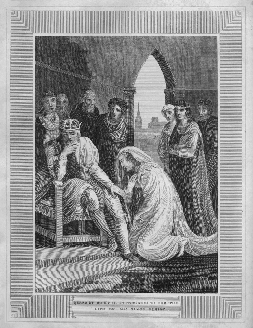 Królowa Ryszarda II. Wstawiennictwo za życie Sir Simona Burleya, 1838 autorstwa Unbekannt