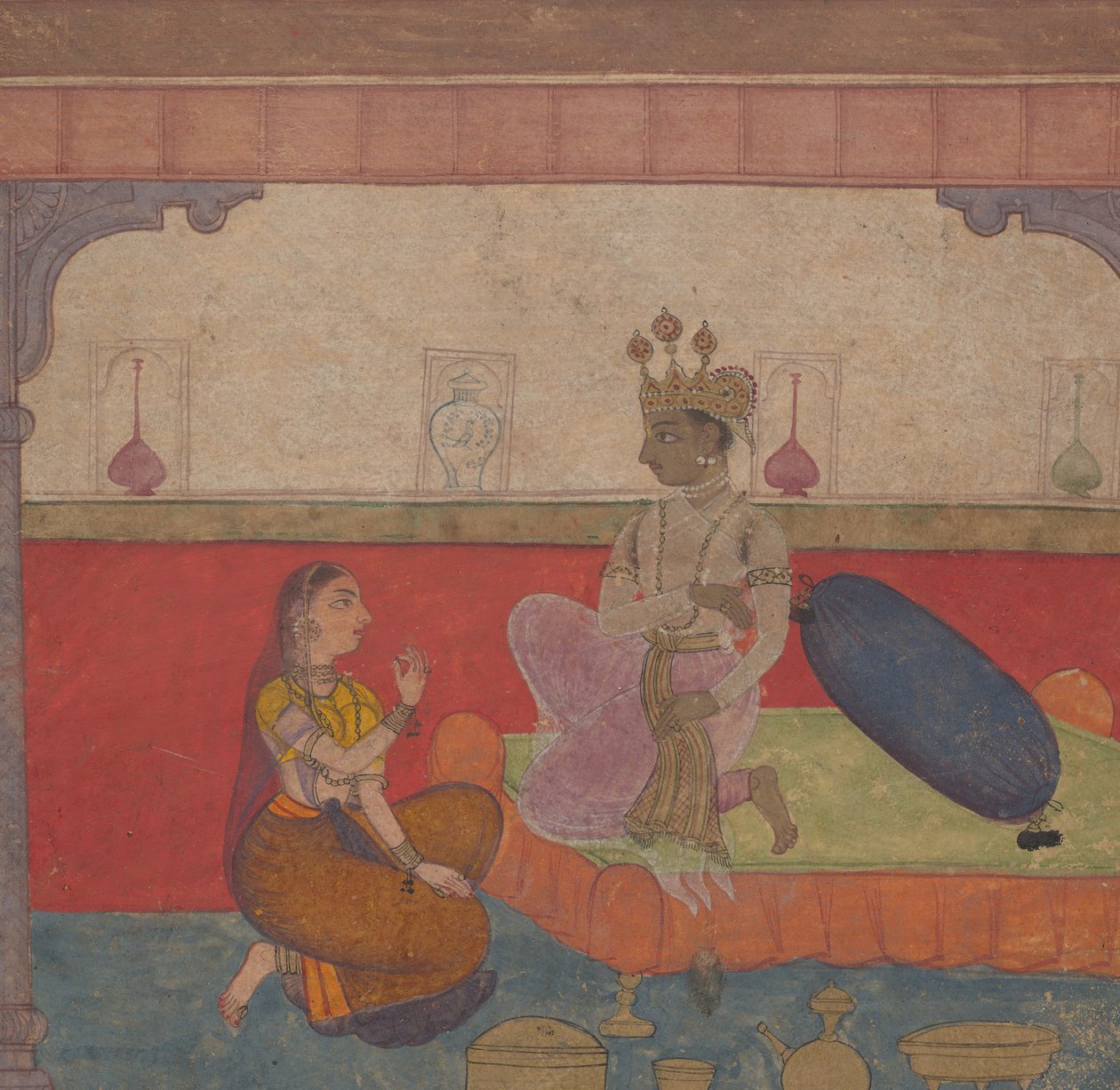 Radha rozmawia z Kryszną: Strona z bostońskiego brewiarza Rasikapriya Lovers, ca. 1610. autorstwa Unbekannt