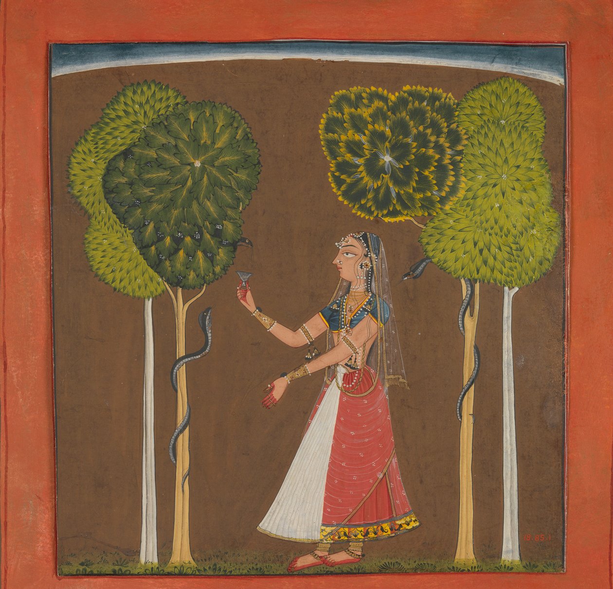 Ragini, Possible Asvari: Folio z serii Ragamala, ca. 1700-1710. autorstwa Unbekannt