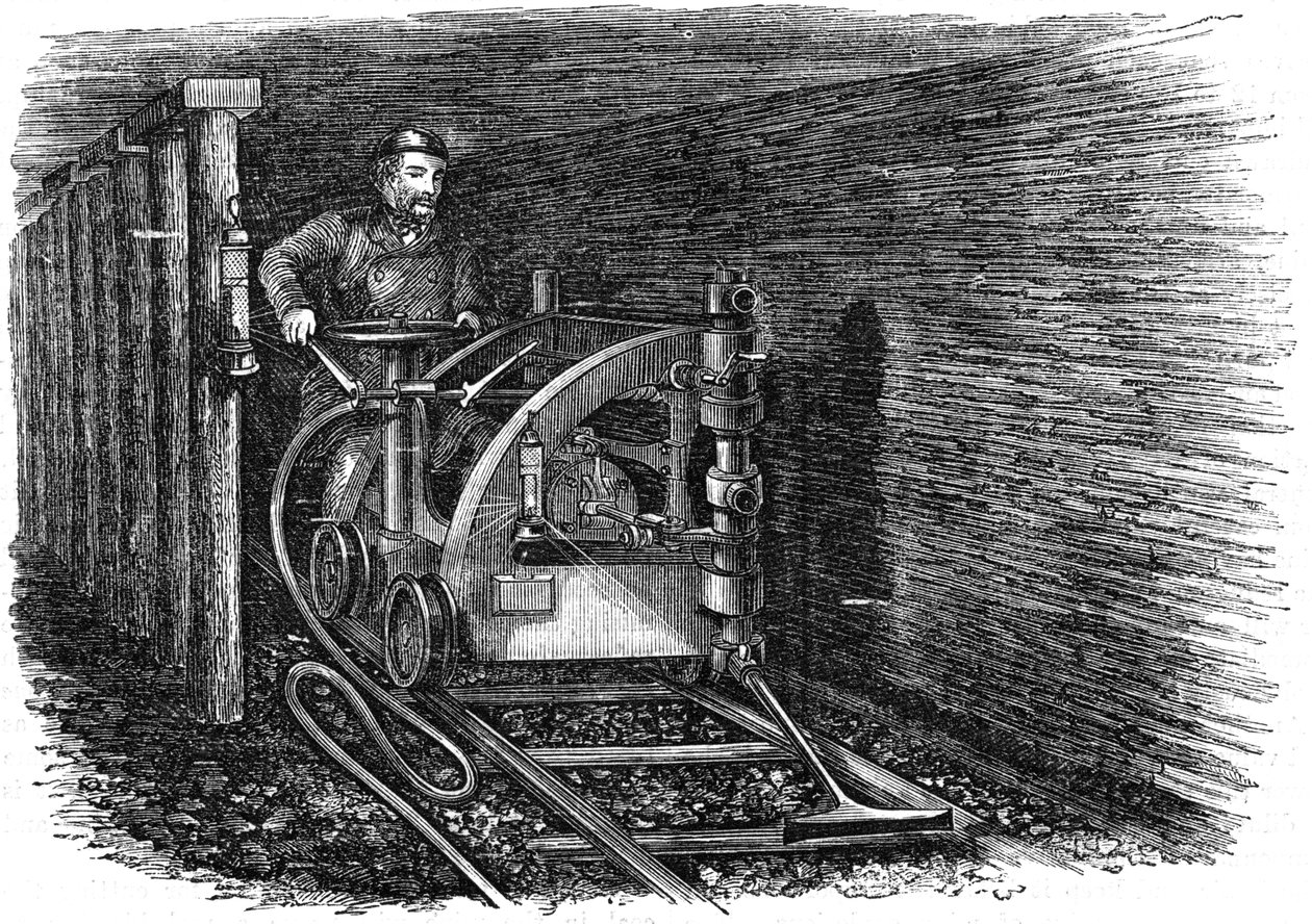 Maszyna do cięcia węgla na szynie, 1864 autorstwa Unbekannt