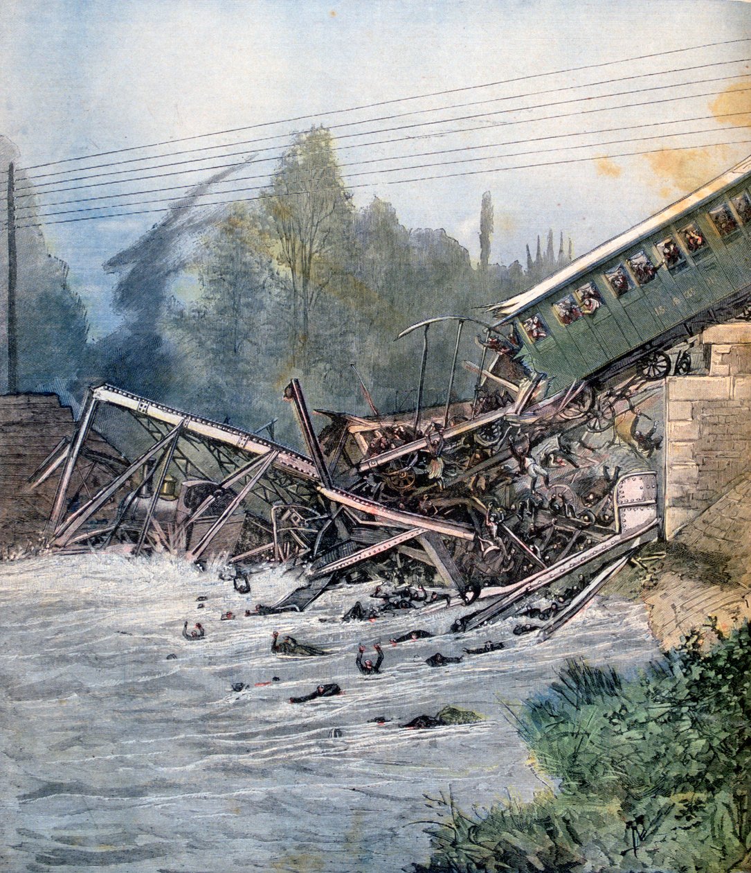 Wypadek kolejowy, Munchenstein, Szwajcaria, 14 lipca 1891 r. autorstwa Unbekannt