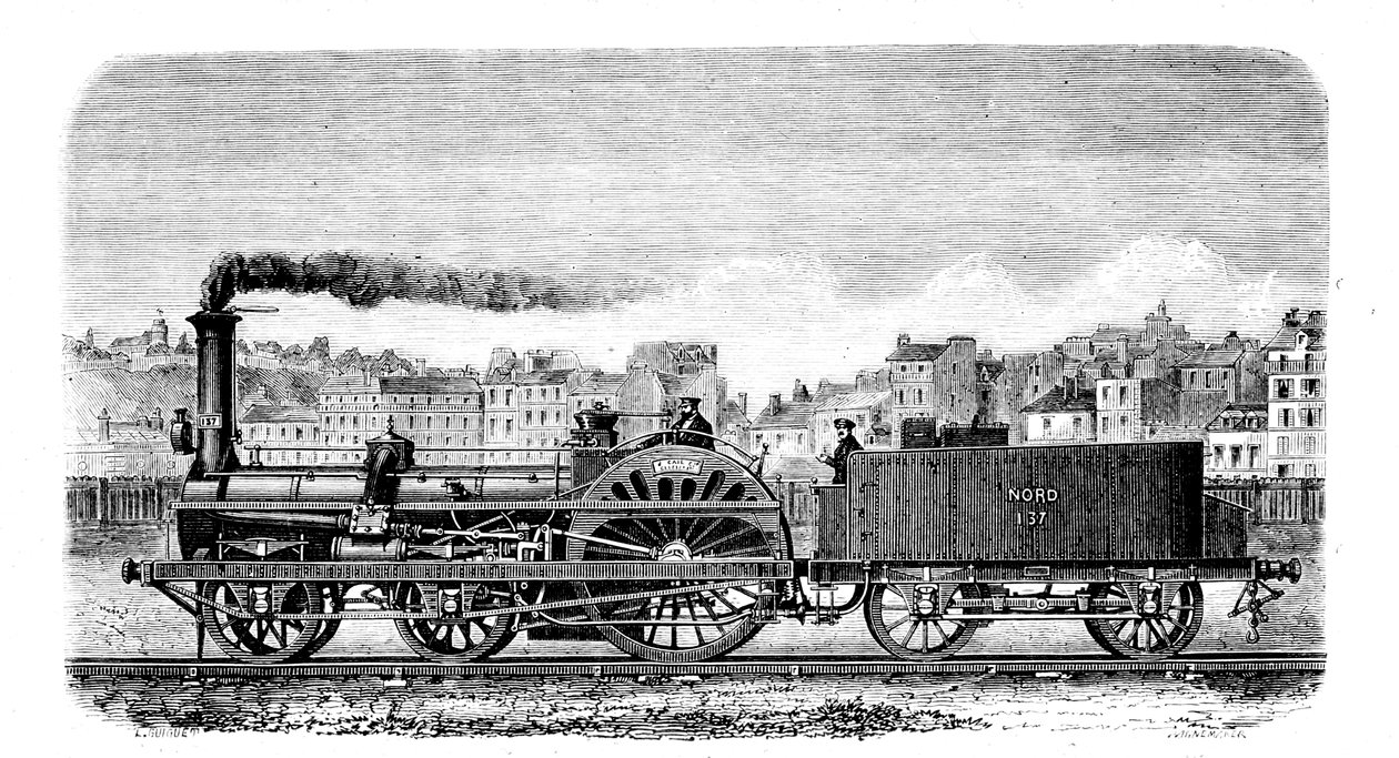 Parowóz kolejowy zaprojektowany w 1849 roku przez angielskiego inżyniera Thomasa Russella Cramptona autorstwa Unbekannt