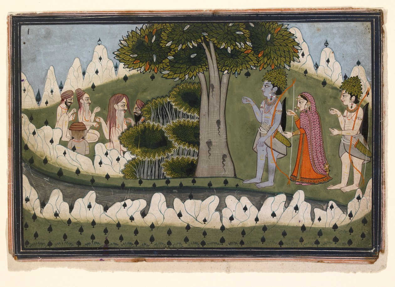 Rama, Sita i Laksmana w krajobrazie ascetycznym, ok. 1830 autorstwa Unbekannt