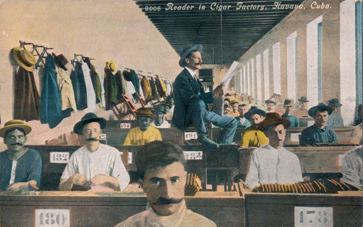 Czytelnik w Fabryce Cygar, Hawana, Kuba, ok. 1910 autorstwa Unbekannt