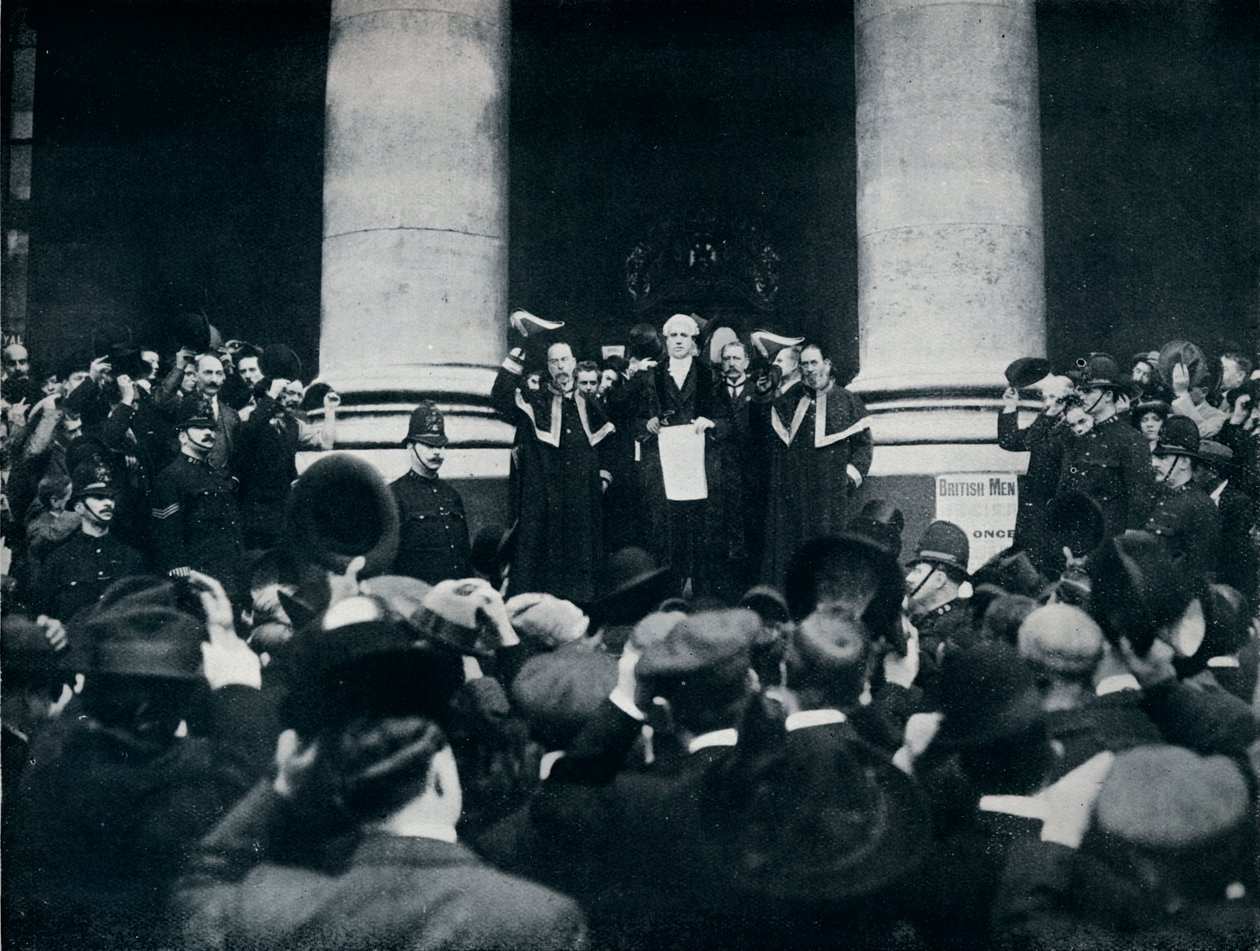 Czytanie Proklamacji wojny przeciwko Turcji z Royal Exchange, Londyn, 1914 autorstwa Unbekannt
