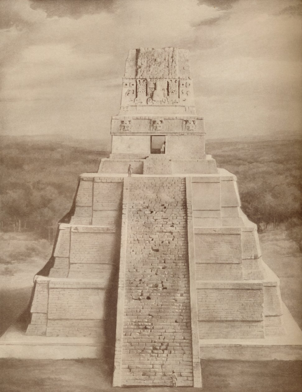 Zrekonstruowany model wspaniałej piramidy świątyni Majów w Tikal, c1935 autorstwa Unbekannt
