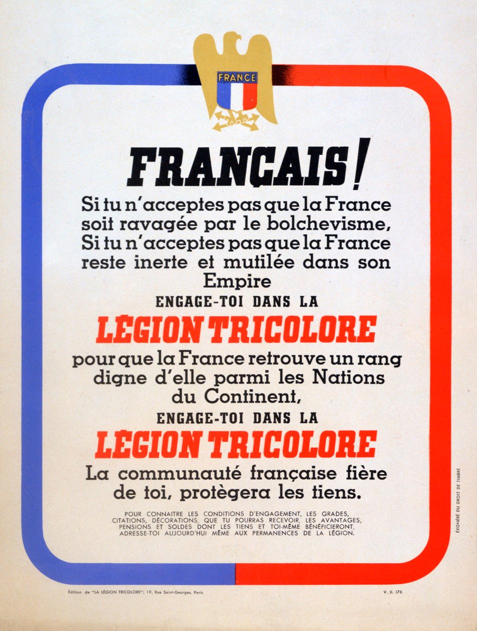 Plakat rekrutacyjny dla Vichy French Légion Tricolore, 1942 autorstwa Unbekannt