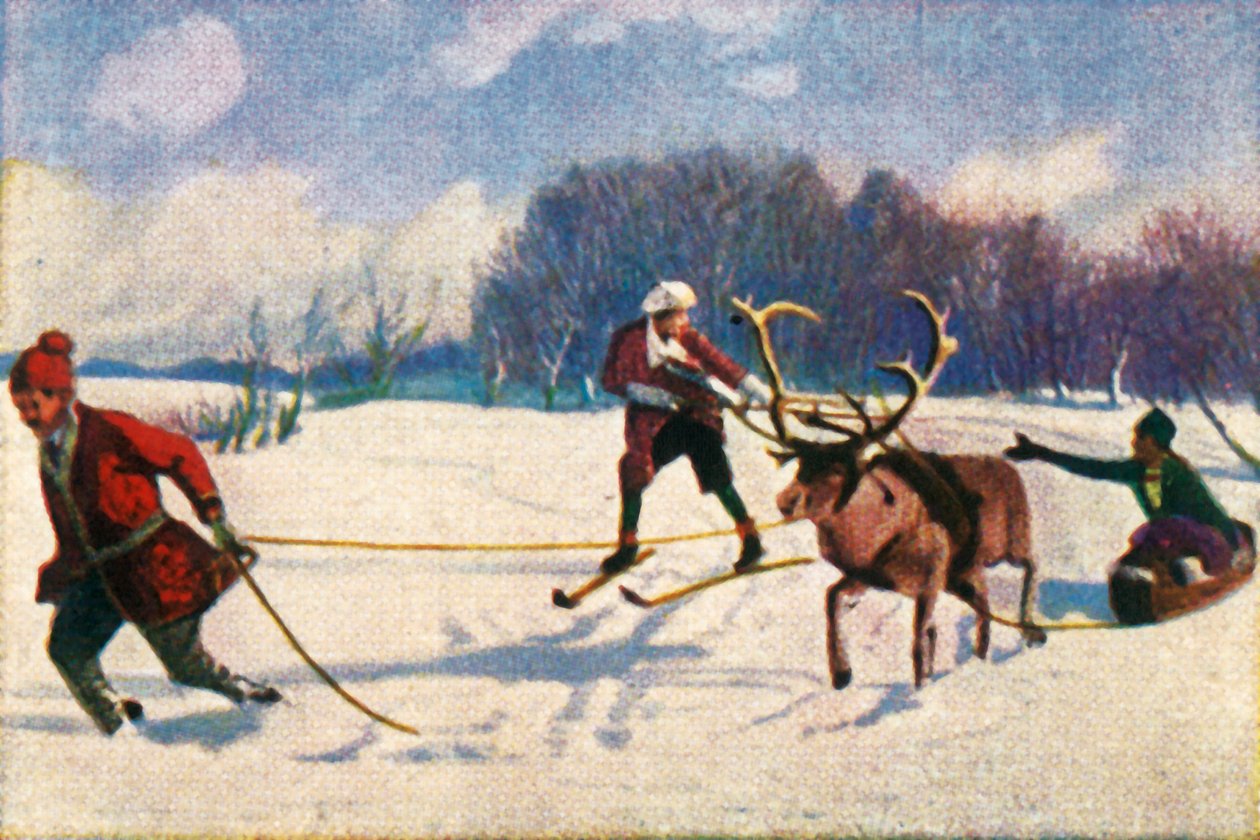 Przejażdżka saniami z reniferami w Szwecji, ok. 1928 r. autorstwa Unbekannt