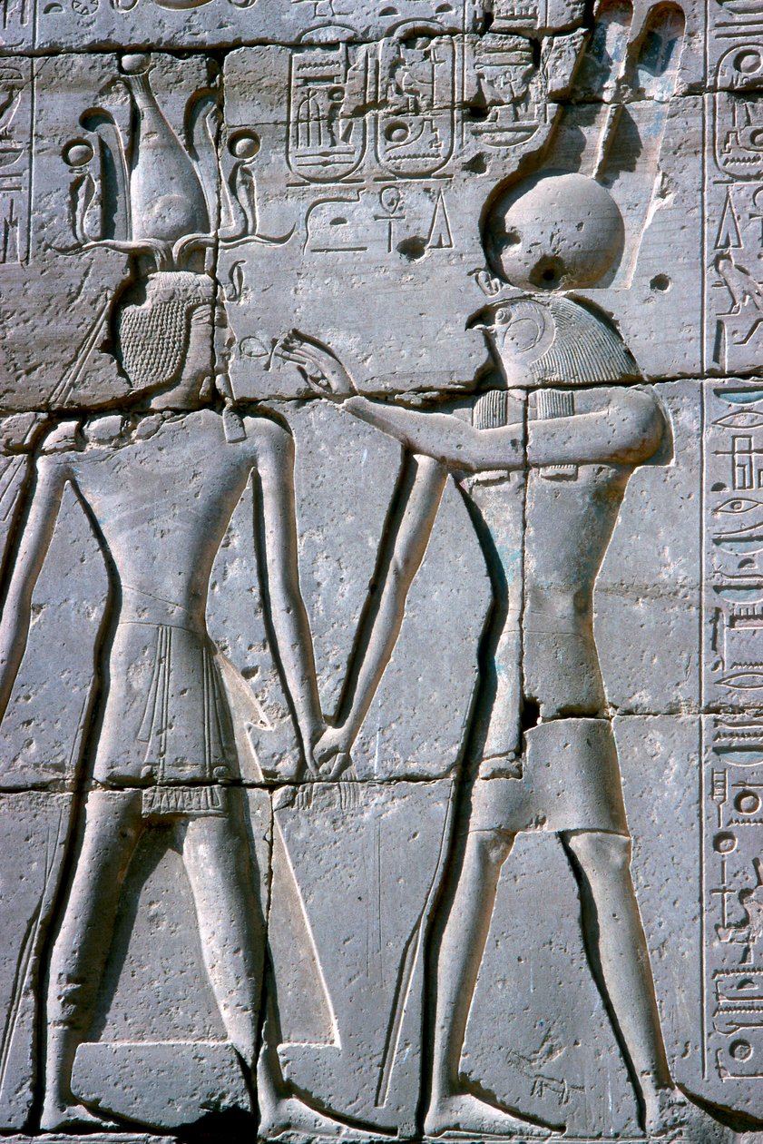 Relief Amona-Ra dającego życie Ramzesowi II, Świątynia Ramzesa II, Luksor, Egipt, ok. 1250 pne autorstwa Unbekannt