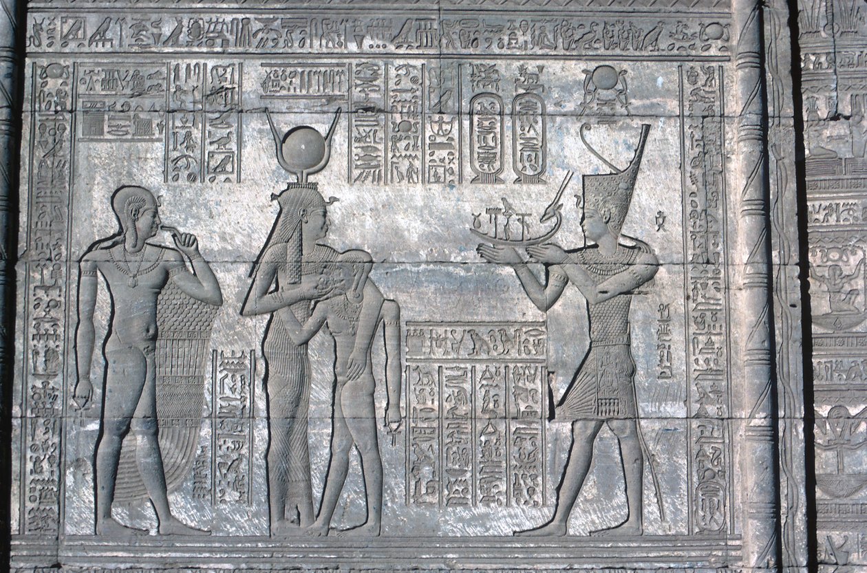 Płaskorzeźba na rzymskiej Mammisi, świątynia Hathor, późna ptolemejska i rzymska, ok. 125 pne - ok. 60 ne autorstwa Unbekannt