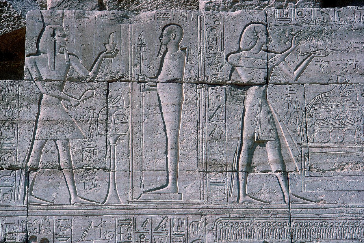 Relief przedstawiający Ramzesa II przed Ptahem, Ramesseum, Świątynia Ramzesa II, Luksor, Egipt, ok. 1250 pne autorstwa Unbekannt