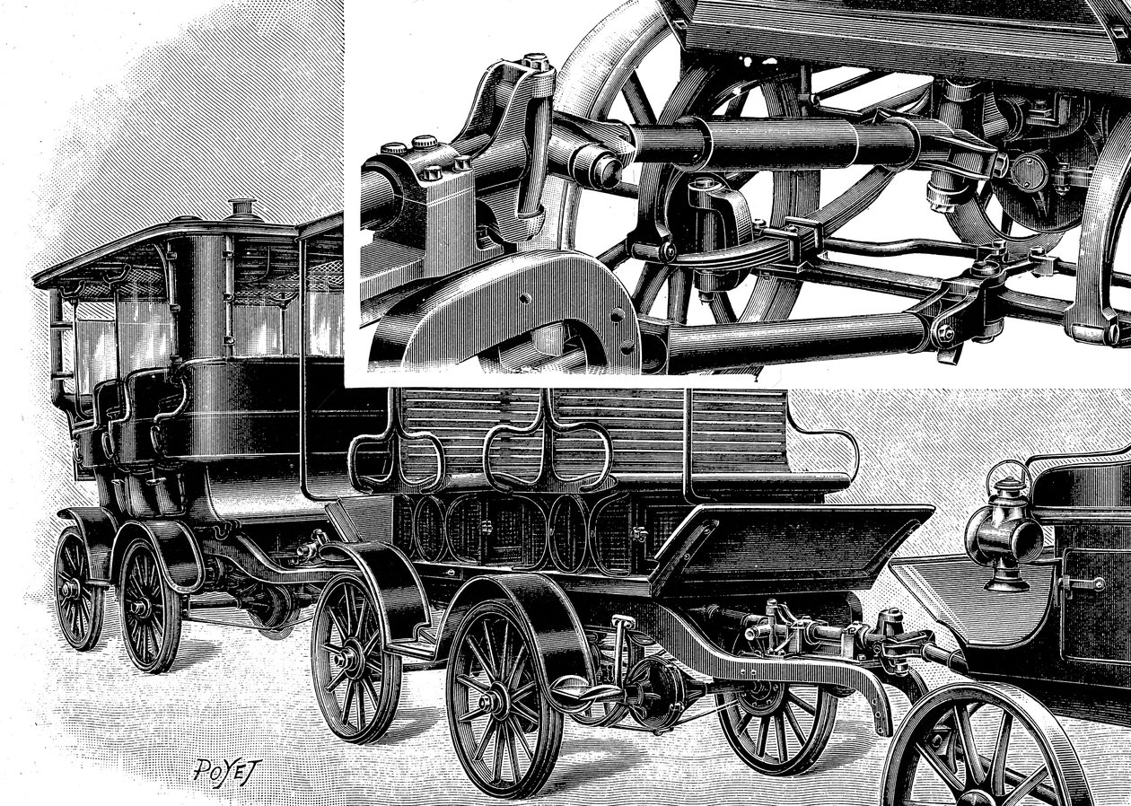 Pociąg samochodowy Renards, pokazujący sprzęg w prawym górnym rogu i pociąg wagonów, 1904 autorstwa Unbekannt