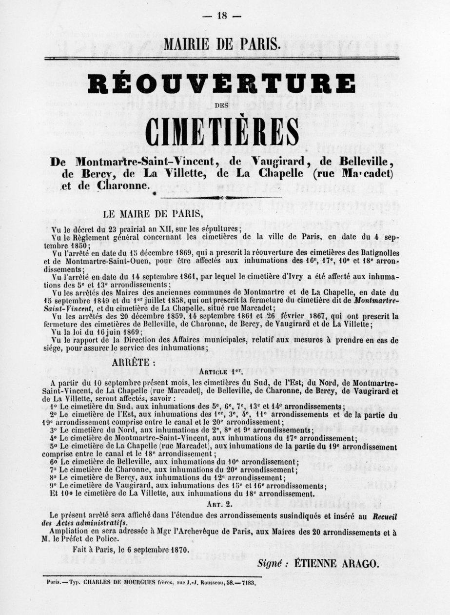 Reouverture des Cimetieres, z francuskich plakatów politycznych Komuny Paryskiej, maj 1871 autorstwa Unbekannt
