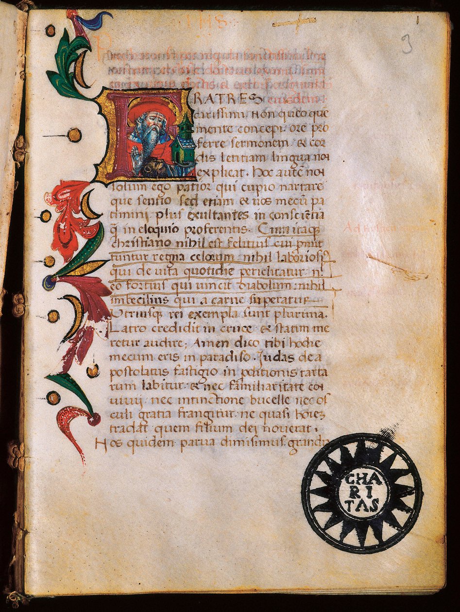 Reprezentacja św. Hieronima (347-420), iluminowana strona zaczerpnięta z "Opuscula theologica". autorstwa Unbekannt