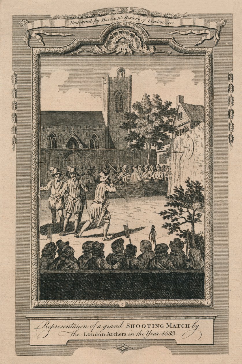 Reprezentacja wielkiego meczu strzeleckiego przez londyńskich łuczników w roku 1583, 1775. autorstwa Unbekannt