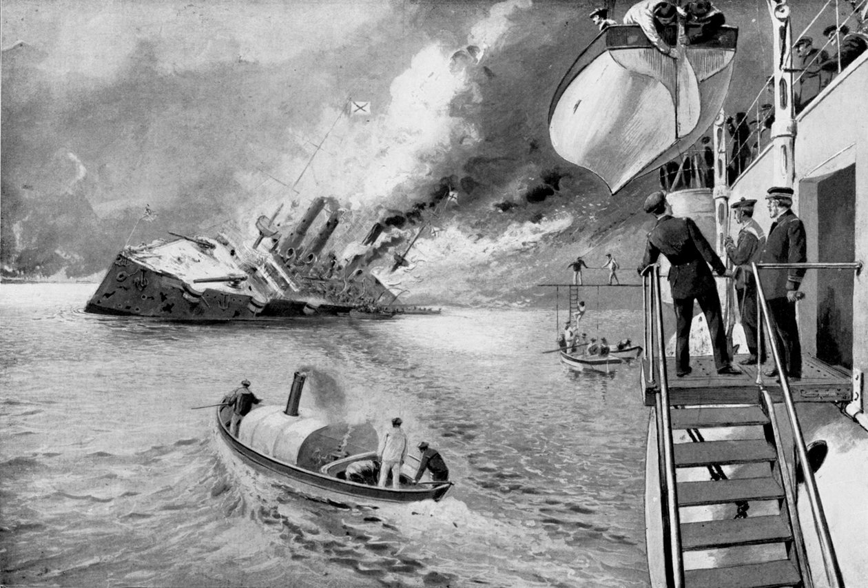 Ratowanie ocalałych z zatonięcia rosyjskiego statku, wojna rosyjsko-japońska, 1904 autorstwa Unbekannt